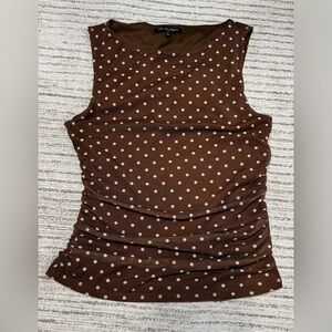 Brown Polka Dot Ruched Side Tank Top Y2K Fitted Sleeveless Top